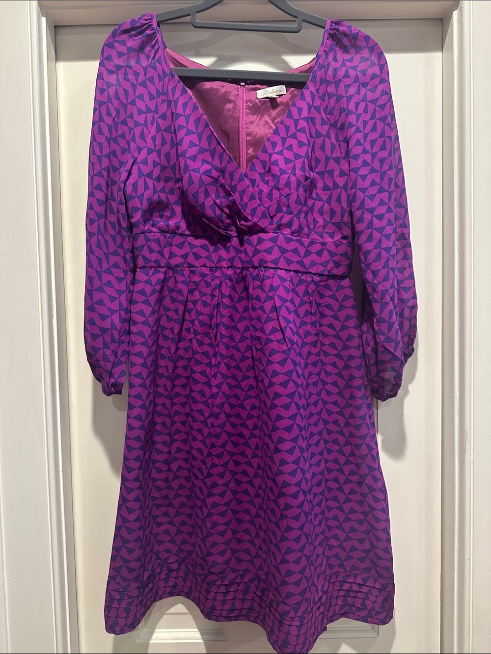 Shoshanna Purple Printed Long-Sleeve V-Neck Dress